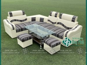 Sofa góc da pha nỉ kt 1m6x2m1 màu sọc đen (SFG-06)