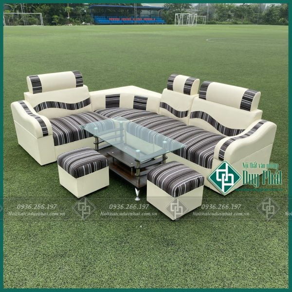 Sofa góc da pha nỉ kt 1m6x2m1 màu sọc đen (SFG-06)