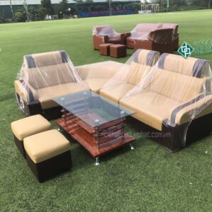 Sofa góc giá rẻ bọc da kem nâu (SFG-04)