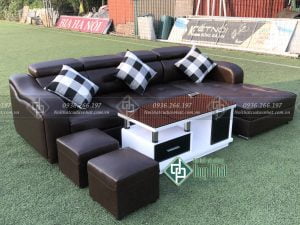 sofa góc bọc da cao cấp hàn quốc kt 1m6x2m6 bao gồm bàn và 2 đôn +gối