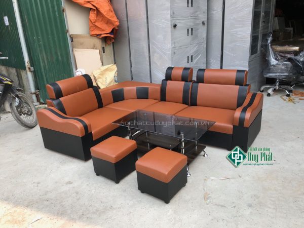 Sofa góc bọc da nâu đen kt 1m6x2m1 (SFG-02)