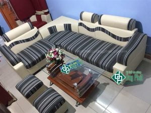 Sofa góc da pha nỉ KT 1m6x2m1 màu sọc đen giá rẻ (SFG-06)