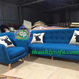 Thanh lý sofa thuyền bọc nỉ màu xanh 1m8