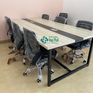 Bàn họp chân sắt 3 mảnh 2 màu KT 1m2x2m4, lỗ vi tính nhôm +200k/1c