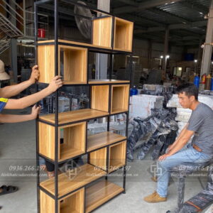 kệ văn phòng khung sắt đợt gỗ kích thước rộng 1m cao 2m sâu 30cm