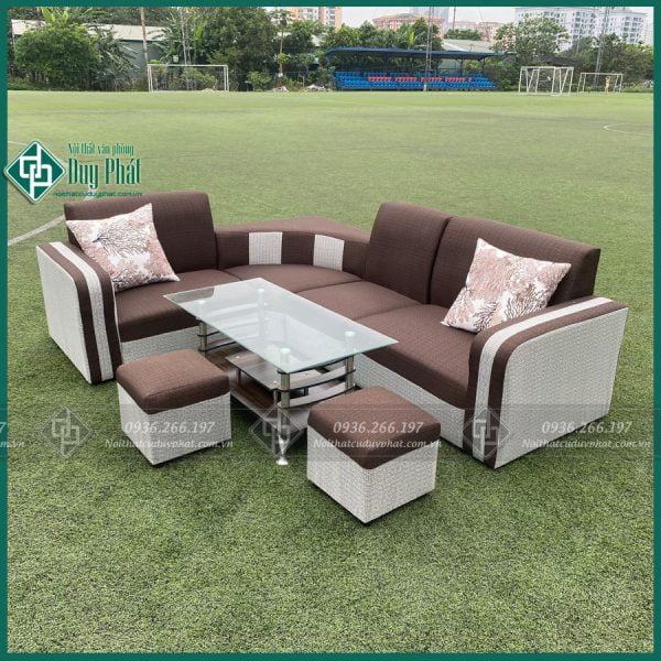 Sofa góc bọc da kt 1m6x2m1 bao gồm bàn và 2 đôn (SFG-05)