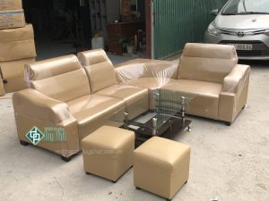 Sofa góc bọc da kt 1m6x2m1 bao gồm bàn và 2 đôn (SFG-05)