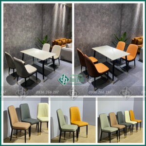 Bộ bàn ăn 4 ghế hiện đại mặt đá trắng kt 80x1m4 cao 75cm (BAN-08)