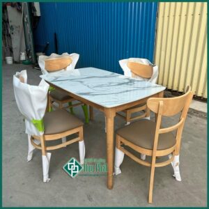 Bộ bàn ăn giá rẻ gỗ tự nhiên mặt giả đá (BAN-02)