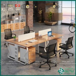 Bàn văn phòng chân sắt modun 4 chỗ có vách chắn KT 1M2X2M4 (BMD-01)