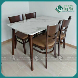 Bộ bàn ăn giá rẻ màu nâu mặt giả đá (BAN-04)