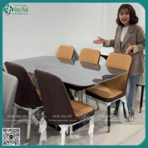 Bộ bàn ăn 6 ghế bàn chân chéo kt 80x1m6 cao 75cm (BAN-10)