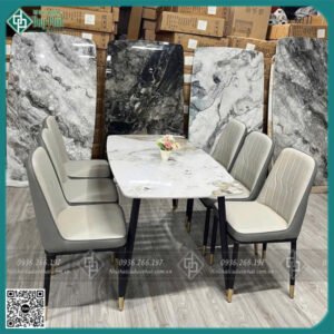 Bộ bàn ăn 4 ghế hiện đại mặt đá trắng kt 60x1m2 cao 75cm (BAN-08)