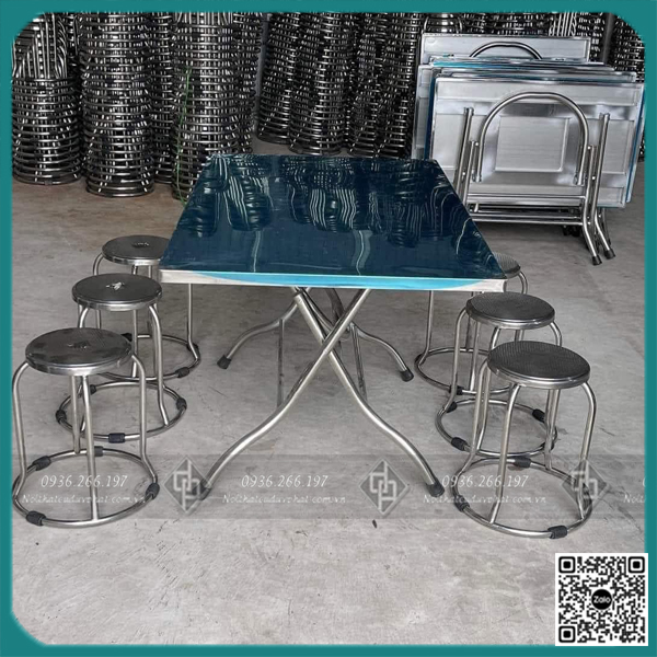 Bộ bàn ăn 6 ghế inox giá rẻ mặt 70x1m2 cao 75cm (BAN-05)