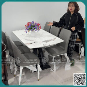 Bộ bàn ăn 6 ghế bàn chân chéo kt 80x1m6 cao 75cm (BAN-10)