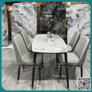 Bộ bàn ăn 4 ghế hiện đại mặt đá trắng kt 60x1m2 cao 75cm (BAN-08)