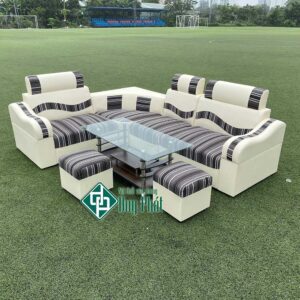 Sofa góc da pha nỉ KT 1m6x2m1 màu sọc đen giá rẻ (SFG-06)
