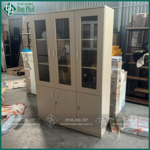 Tủ văn phòng đựng hồ sơ, tài liệu 3 cánh gỗ công nghiệp màu kem (TVPG-02)