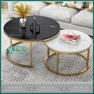 Bàn Sofa Đôi Mặt Đá Tròn –( BSFDP25)
