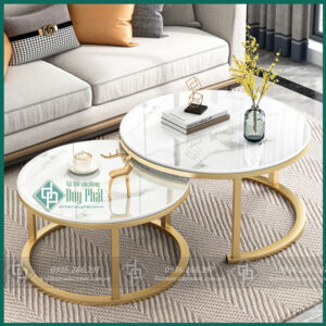 Bàn Sofa Đôi Mặt Đá Tròn –( BSFDP25)